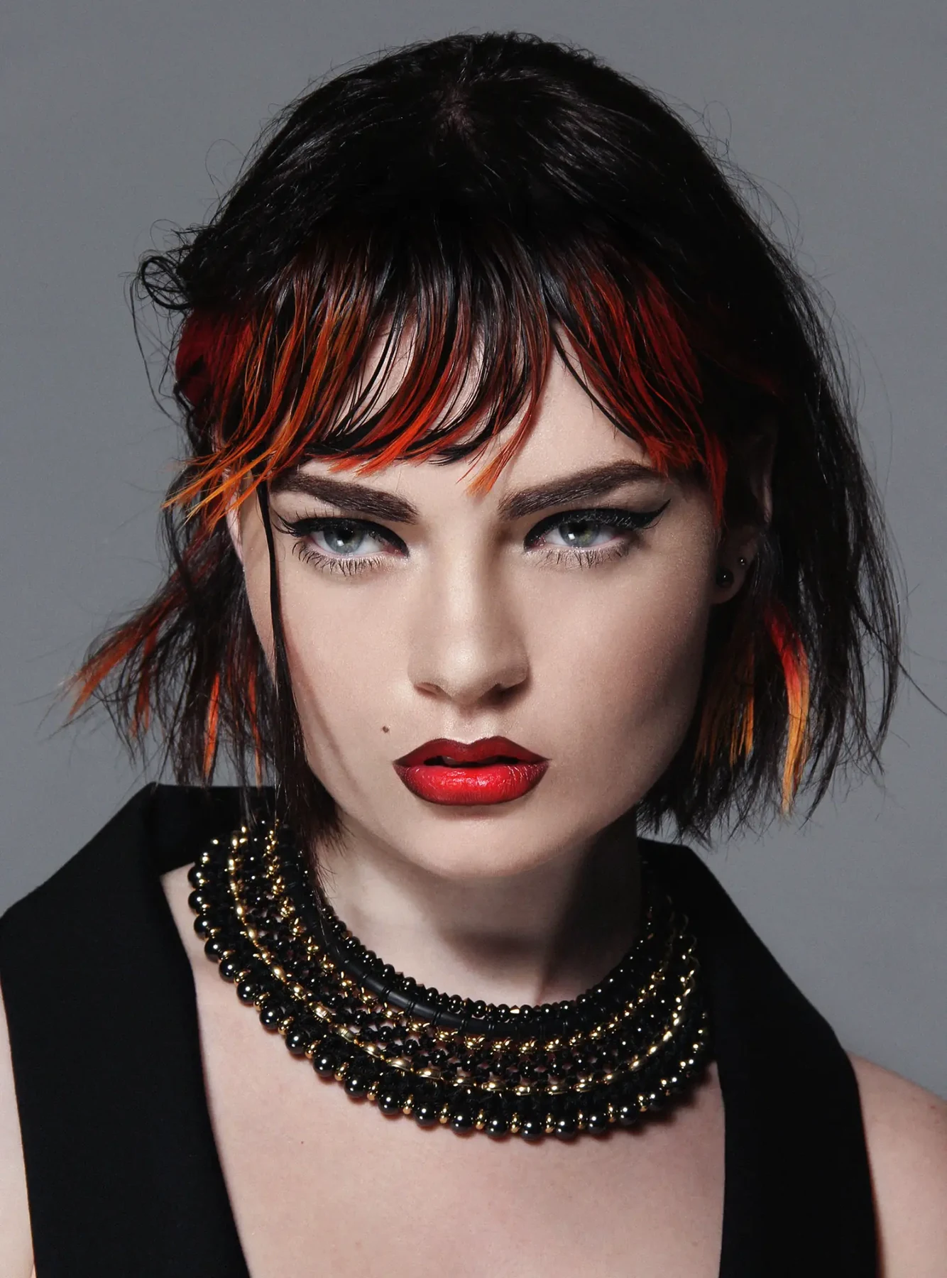 Red-lip avant-garde editorial portrait by Bonnie Gillies